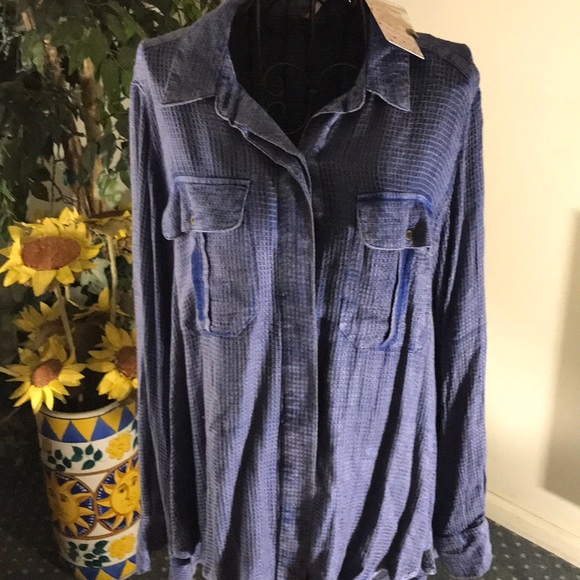 FREE PEOPLE INDIGO HIGH LOW SHIRT NWT - Picture 2 of 4